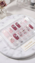 MISS ROSE Press-On Nails - Mauve Tweed Check & Star Rhinestones