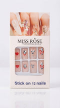 MISS ROSE Press-On Nails - Hearts & Rhinestones