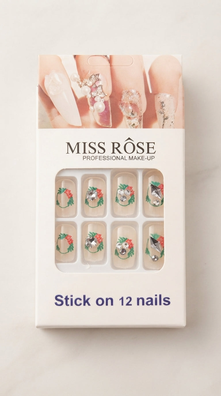MISS ROSE Press-On Nails - Floral Wreath & Gems