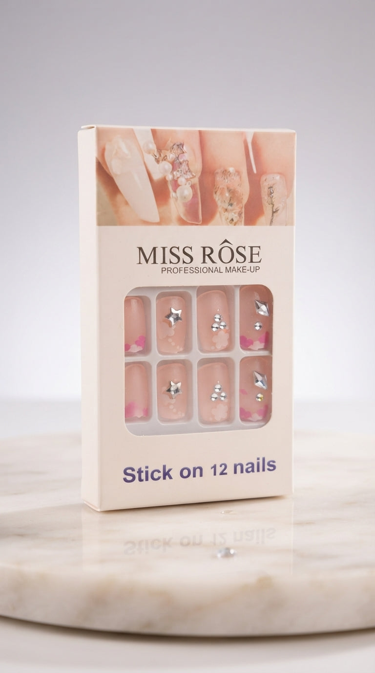 MISS ROSE Press-On Nails - Sakura Floral & Star Gems