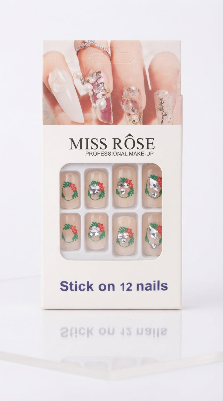 MISS ROSE Press-On Nails - Nude Base Floral Wreath