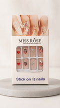 MISS ROSE Press-On Nails - Nude Base Red Hearts