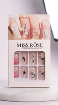 MISS ROSE Press-On Nails - Pink Floral & 3D Rhinestones