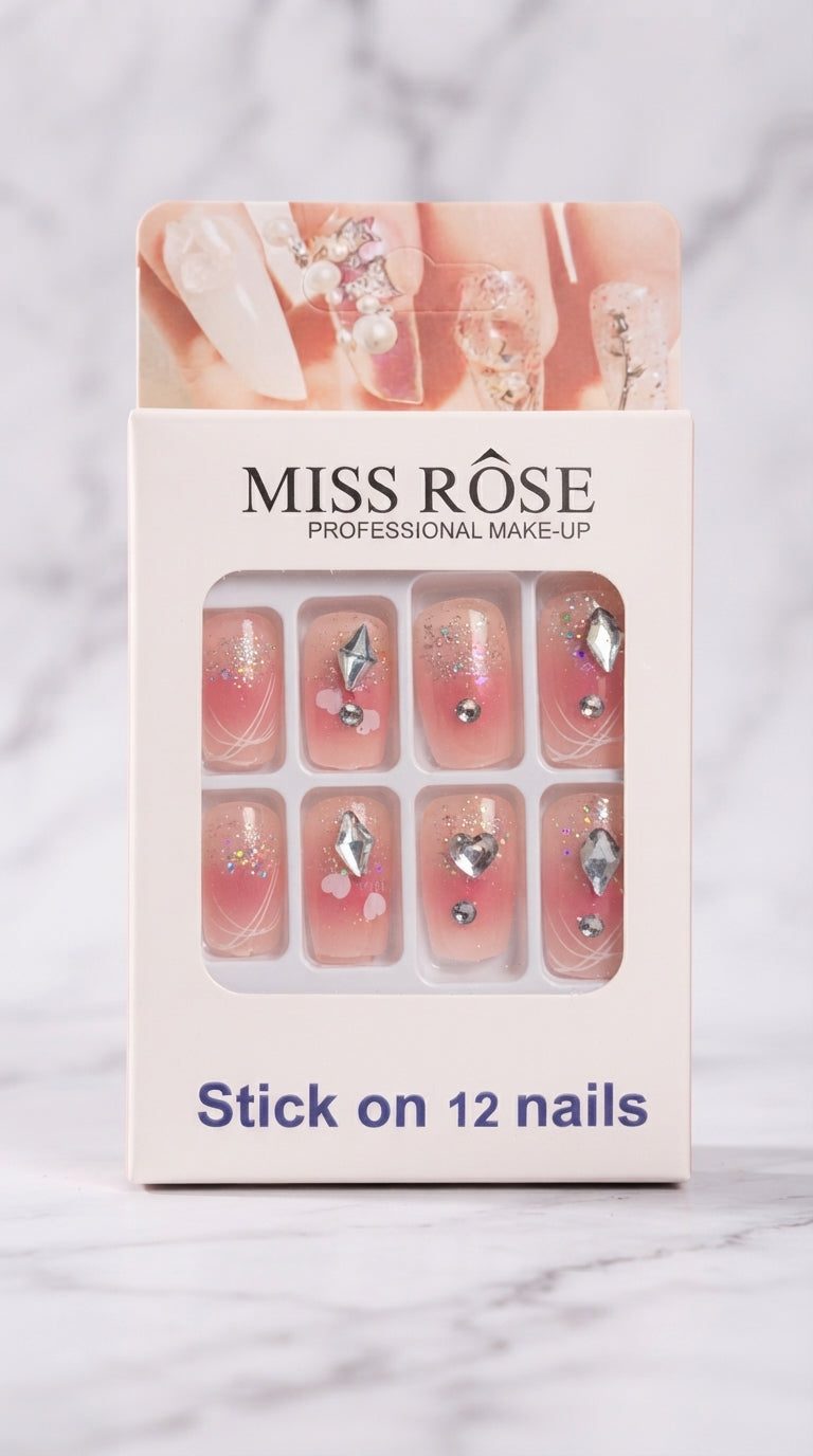 MISS ROSE Press-On Nails - Pink Ombre & Glitter
