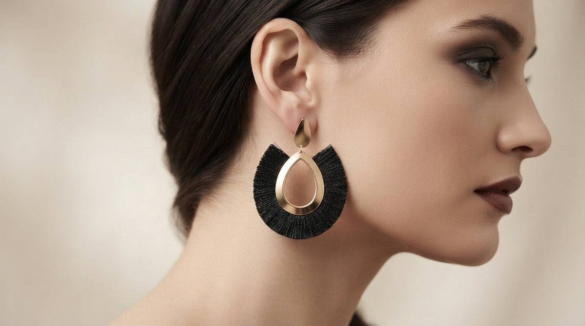 Black Elegance Drop Earrings — view 2