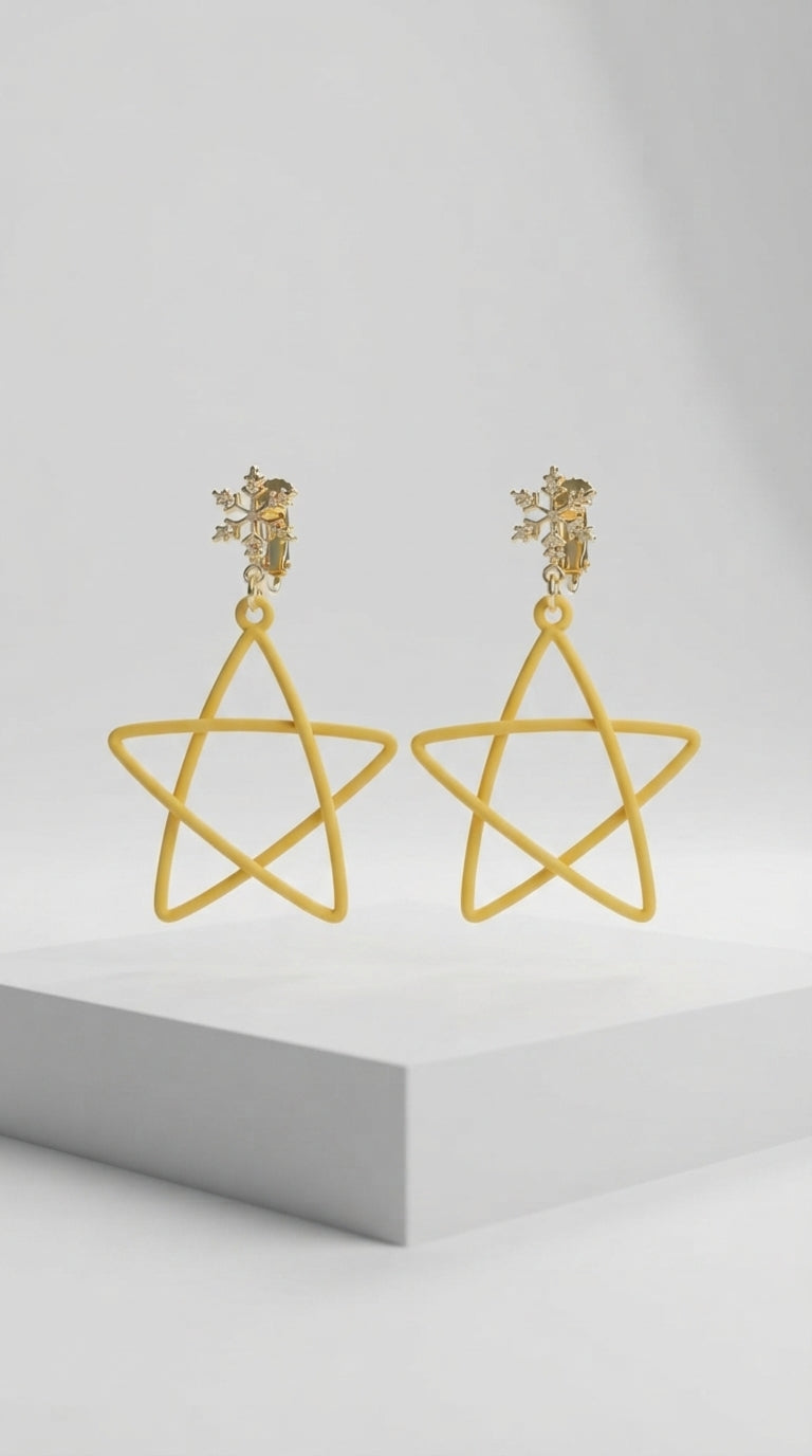 Yellow 3D Wire Star Drop Earrings