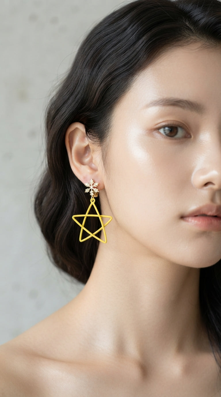 Yellow 3D Wire Star Drop Earrings — view 2