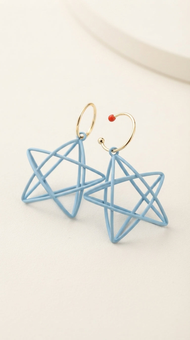 Light Blue 3D Wire Star Drop Earrings
