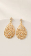 Vintage Gold Filigree Teardrop Earrings with Rhinestones