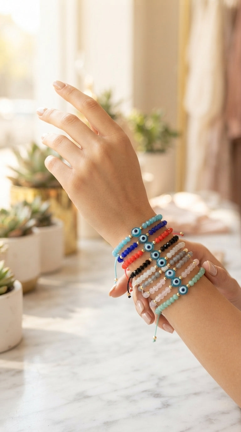 Multicolour Evil Eye Crystal Bracelet Set