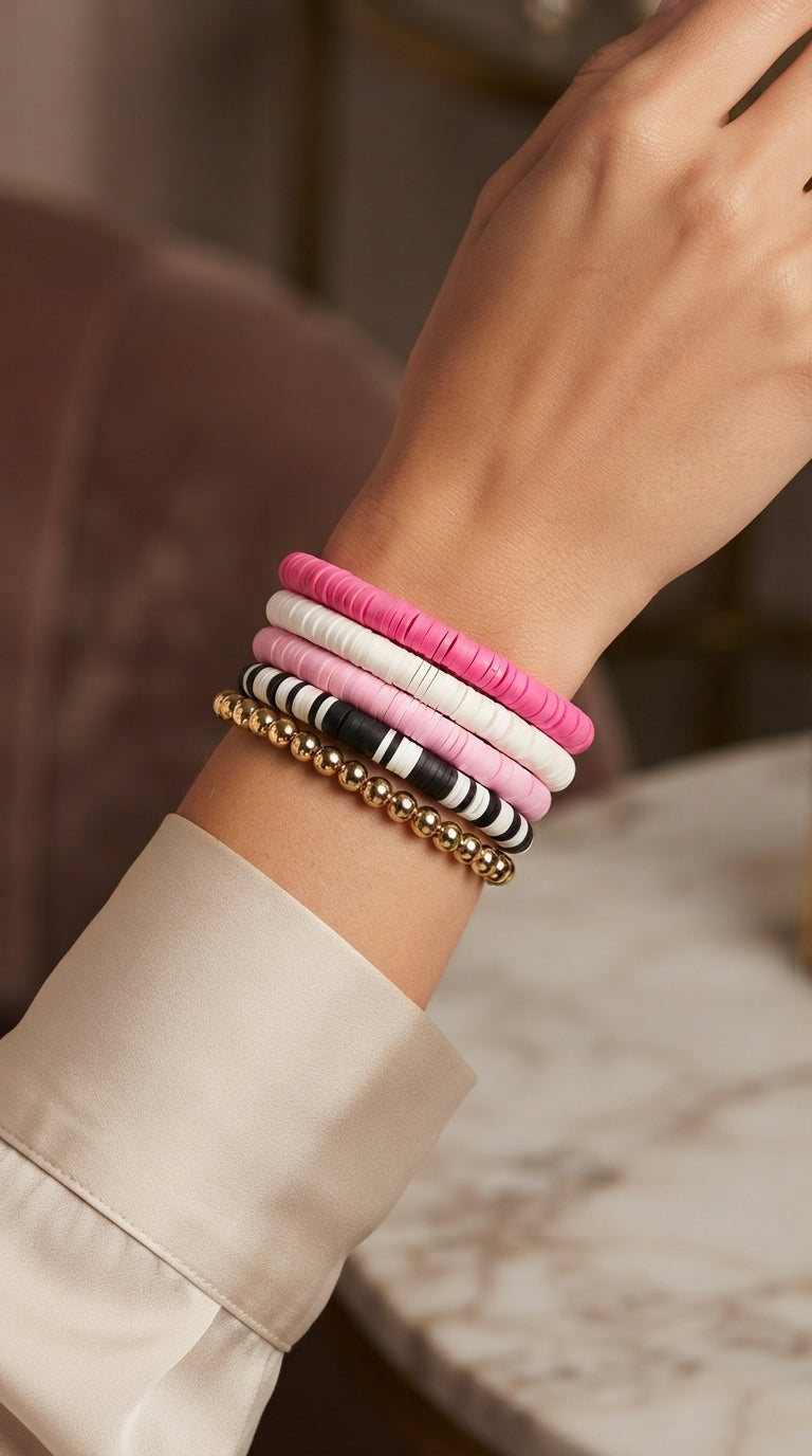 Multicolour Heishi Clay Bead Bracelet Stack
