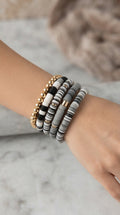 Heishi and Gold Ball Stacking Bracelets, set of 6