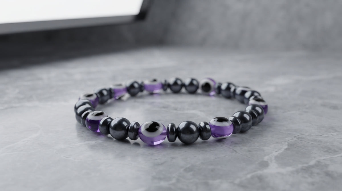 Purple Evil Eye Beaded Bracelet